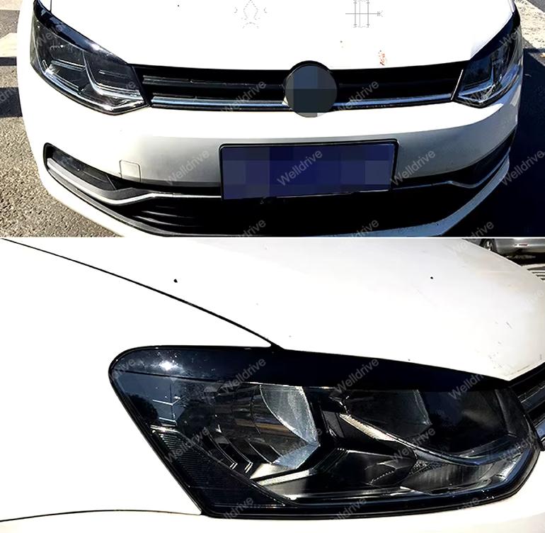 Реснички на передние фары Volkswagen Polo 5 Mk5 6R 6C 09-17 Hatchback черный глянец