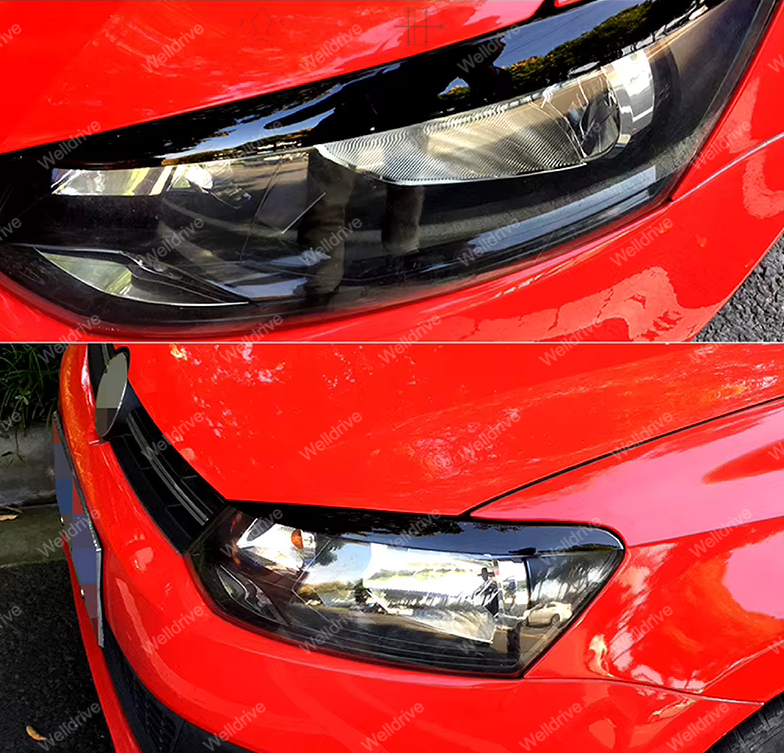 Реснички на передние фары Volkswagen Polo 5 Mk5 6R 6C 09-17 Hatchback черный глянец
