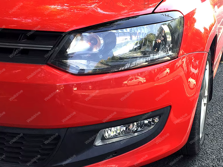 Реснички на передние фары Volkswagen Polo 5 Mk5 6R 6C 09-17 Hatchback черный глянец